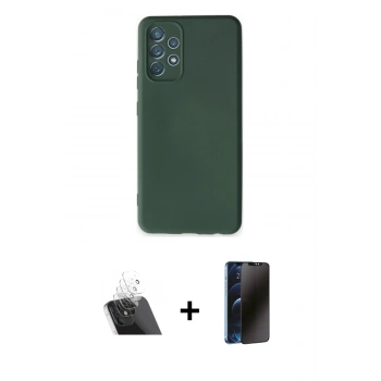 MARSİLYAN™- Galaxy A13 4G Kılıf Ahenk Serisi - Siyah 3D Antistatik Hayalet Cam Ekran Koruyucu + Kamera Lens Koruma Cam - SF