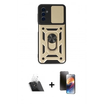 MARSİLYAN™- Galaxy A14 4G Kılıf Ahenk Klasik - Siyah 3D Antistatik Mat Seramik Nano Ekran Koruyucu + Kamera Lens Koruma Cam - SF
