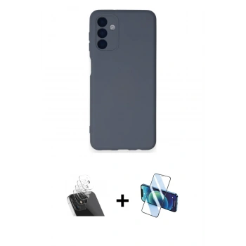 MARSİLYAN™- Galaxy A14 4G Kılıf Ahenk Serisi - Siyah 3D Antistatik Seramik Nano Ekran Koruyucu + Kamera Lens Koruma Cam - SF