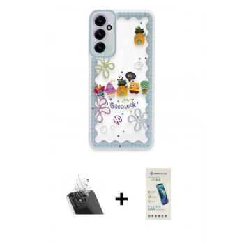MARSİLYAN™- Galaxy A14 4G Kılıf Çekirdek Asil - Şeffaf Pasifik Cam Ekran Koruyucu + Kamera Lens Koruma Cam - SF