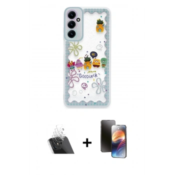MARSİLYAN™- Galaxy A14 4G Kılıf Çekirdek Asil - Siyah 3D Antistatik Mat Seramik Nano Ekran Koruyucu + Kamera Lens Koruma Cam - SF