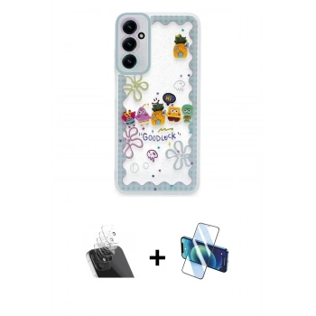 MARSİLYAN™- Galaxy A14 4G Kılıf Çekirdek Asil - Siyah 3D Antistatik Seramik Nano Ekran Koruyucu + Kamera Lens Koruma Cam - SF