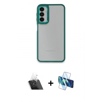 MARSİLYAN™- Galaxy A14 4G Kılıf Eksen Doku Prime - Siyah 3D Antistatik Cam Ekran Koruyucu + Kamera Lens Koruma Cam - SF
