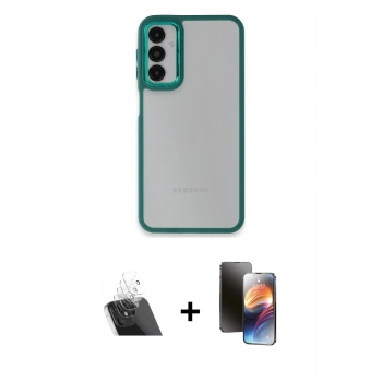 MARSİLYAN™- Galaxy A14 4G Kılıf Eksen Doku Prime - Siyah 3D Antistatik Mat Seramik Nano Ekran Koruyucu + Kamera Lens Koruma Cam - SF