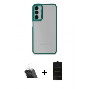 MARSİLYAN™- Galaxy A14 4G Kılıf Eksen Doku Prime - Siyah 6D Antistatik Mat Seramik Hayalet Nano Ekran Koruyucu + Kamera Lens Koruma Cam - SF