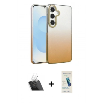 MARSİLYAN™- Galaxy A14 4G Kılıf Kıvılcım Minimal Özel Seri - Şeffaf Pasifik Cam Ekran Koruyucu + Kamera Lens Koruma Cam - SF