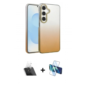 MARSİLYAN™- Galaxy A14 4G Kılıf Kıvılcım Minimal Özel Seri - Siyah 3D Antistatik Cam Ekran Koruyucu + Kamera Lens Koruma Cam - SF