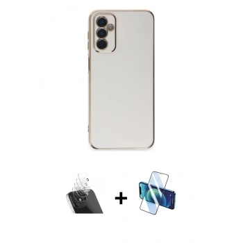 MARSİLYAN™- Galaxy A14 4G Kılıf Yankı Serisi - Siyah 3D Antistatik Seramik Nano Ekran Koruyucu + Kamera Lens Koruma Cam - SF