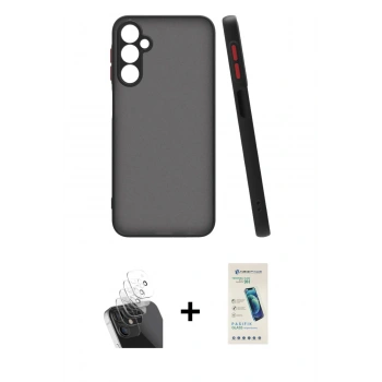 MARSİLYAN™- Galaxy A15 4G Kılıf Ahenk Çizgi Serisi - Şeffaf Pasifik Cam Ekran Koruyucu + Kamera Lens Koruma Cam - SF
