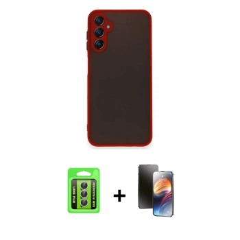 MARSİLYAN™- Galaxy A15 4G Kılıf Ahenk Çizgi Serisi - Siyah 3D Antistatik Mat Seramik Nano Ekran Koruyucu + Raze Metal Kamera Lens - GS