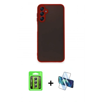 MARSİLYAN™- Galaxy A15 4G Kılıf Ahenk Çizgi Serisi - Siyah 3D Antistatik Seramik Nano Ekran Koruyucu + Raze Metal Kamera Lens - GS