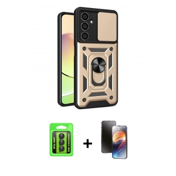 MARSİLYAN™- Galaxy A15 4G Kılıf Ahenk Klasik - Siyah 3D Antistatik Mat Seramik Nano Ekran Koruyucu + Raze Metal Kamera Lens - SH