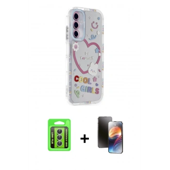 MARSİLYAN™- Galaxy A15 4G Kılıf Ahenk Modern Serisi - Siyah 3D Antistatik Mat Seramik Nano Ekran Koruyucu + Raze Metal Kamera Lens - GS