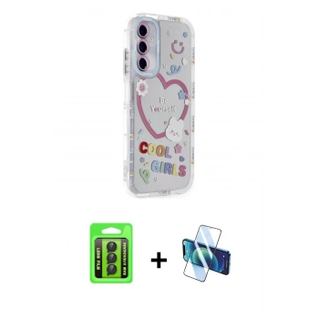 MARSİLYAN™- Galaxy A15 4G Kılıf Ahenk Modern Serisi - Siyah 3D Antistatik Seramik Nano Ekran Koruyucu + Raze Metal Kamera Lens - SH