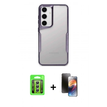 MARSİLYAN™- Galaxy A15 4G Kılıf Akış Çizgi Koleksiyonu - Siyah 3D Antistatik Mat Seramik Nano Ekran Koruyucu + Raze Metal Kamera Lens - GS