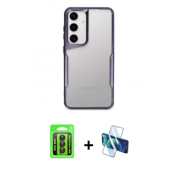 MARSİLYAN™- Galaxy A15 4G Kılıf Akış Çizgi Koleksiyonu - Siyah 3D Antistatik Seramik Nano Ekran Koruyucu + Raze Metal Kamera Lens - SH