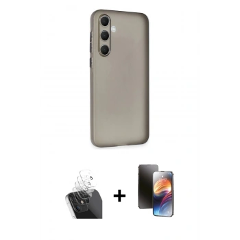 MARSİLYAN™- Galaxy A15 4G Kılıf Atlas Minimal Prime - Siyah 3D Antistatik Mat Seramik Nano Ekran Koruyucu + Kamera Lens Koruma Cam - SF