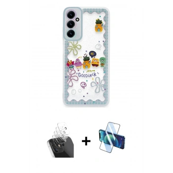 MARSİLYAN™- Galaxy A15 4G Kılıf Çekirdek Asil - Siyah 3D Antistatik Cam Ekran Koruyucu + Kamera Lens Koruma Cam - SF