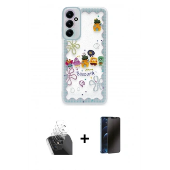 MARSİLYAN™- Galaxy A15 4G Kılıf Çekirdek Asil - Siyah 3D Antistatik Hayalet Cam Ekran Koruyucu + Kamera Lens Koruma Cam - SF