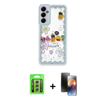 MARSİLYAN™- Galaxy A15 4G Kılıf Çekirdek Asil - Siyah 3D Antistatik Mat Seramik Nano Ekran Koruyucu + Raze Metal Kamera Lens - GS
