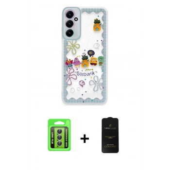 MARSİLYAN™- Galaxy A15 4G Kılıf Çekirdek Asil - Siyah 6D Antistatik Mat Seramik Hayalet Nano Ekran Koruyucu + Raze Metal Kamera Lens - GS