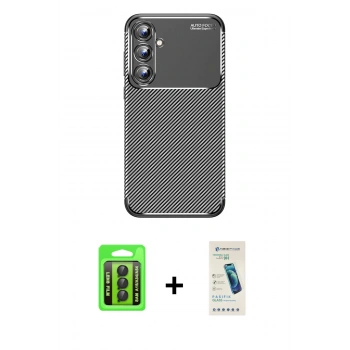 MARSİLYAN™- Galaxy A15 4G Kılıf Eksen Form Prime - Şeffaf Pasifik Cam Ekran Koruyucu + Raze Metal Kamera Lens - SH