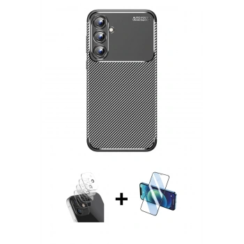 MARSİLYAN™- Galaxy A15 4G Kılıf Eksen Form Prime - Siyah 3D Antistatik Cam Ekran Koruyucu + Kamera Lens Koruma Cam - SF