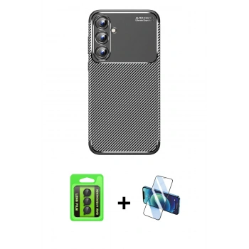 MARSİLYAN™- Galaxy A15 4G Kılıf Eksen Form Prime - Siyah 3D Antistatik Cam Ekran Koruyucu + Raze Metal Kamera Lens - SH