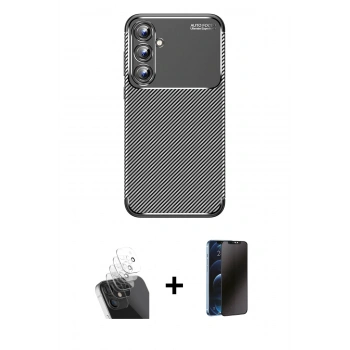 MARSİLYAN™- Galaxy A15 4G Kılıf Eksen Form Prime - Siyah 3D Antistatik Hayalet Cam Ekran Koruyucu + Kamera Lens Koruma Cam - SF
