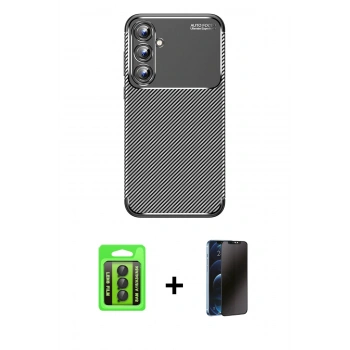 MARSİLYAN™- Galaxy A15 4G Kılıf Eksen Form Prime - Siyah 3D Antistatik Hayalet Cam Ekran Koruyucu + Raze Metal Kamera Lens - SH