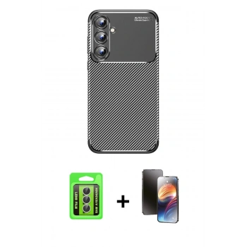 MARSİLYAN™- Galaxy A15 4G Kılıf Eksen Form Prime - Siyah 3D Antistatik Mat Seramik Nano Ekran Koruyucu + Raze Metal Kamera Lens - GS