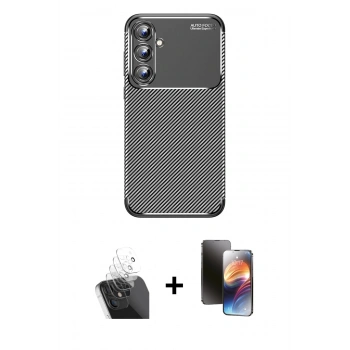 MARSİLYAN™- Galaxy A15 4G Kılıf Eksen Form Prime - Siyah 3D Antistatik Mat Seramik Nano Ekran Koruyucu + Kamera Lens Koruma Cam - SF