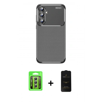 MARSİLYAN™- Galaxy A15 4G Kılıf Eksen Form Prime - Siyah 6D Antistatik Mat Seramik Hayalet Nano Ekran Koruyucu + Raze Metal Kamera Lens - GS
