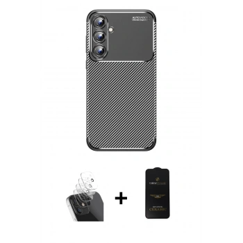 MARSİLYAN™- Galaxy A15 4G Kılıf Eksen Form Prime - Siyah 6D Antistatik Mat Seramik Hayalet Nano Ekran Koruyucu + Kamera Lens Koruma Cam - SF