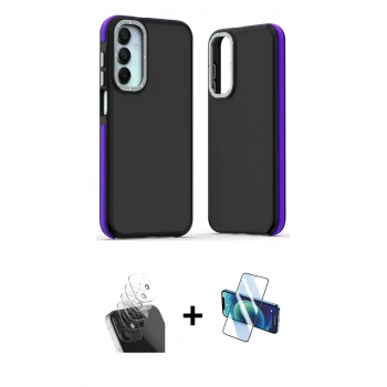 MARSİLYAN™- Galaxy A15 4G Kılıf Eksen Işık - Siyah 3D Antistatik Cam Ekran Koruyucu + Kamera Lens Koruma Cam - SF