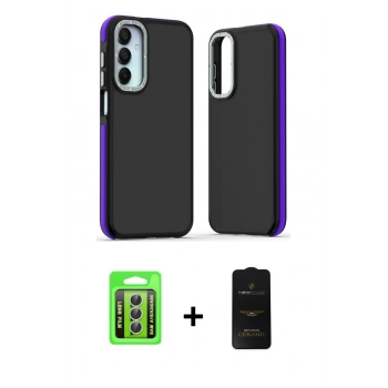 MARSİLYAN™- Galaxy A15 4G Kılıf Eksen Işık - Siyah 6D Antistatik Mat Seramik Hayalet Nano Ekran Koruyucu + Raze Metal Kamera Lens - GS