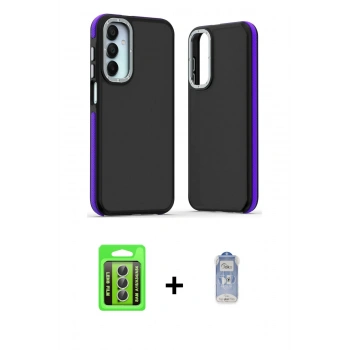 MARSİLYAN™- Galaxy A15 4G Kılıf Eksen Işık - Siyah Joko Magic 5D Cam + Raze Metal Kamera Lens - GS