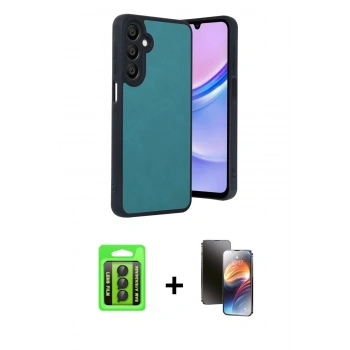 MARSİLYAN™- Galaxy A15 4G Kılıf Kıvılcım Işık Serisi - Siyah 3D Antistatik Mat Seramik Nano Ekran Koruyucu + Raze Metal Kamera Lens - SH