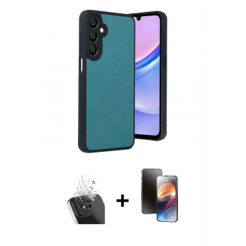 MARSİLYAN™- Galaxy A15 4G Kılıf Kıvılcım Işık Serisi - Siyah 3D Antistatik Mat Seramik Nano Ekran Koruyucu + Kamera Lens Koruma Cam - SF