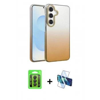 MARSİLYAN™- Galaxy A15 4G Kılıf Kıvılcım Minimal Özel Seri - Siyah 3D Antistatik Cam Ekran Koruyucu + Raze Metal Kamera Lens - SH