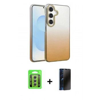 MARSİLYAN™- Galaxy A15 4G Kılıf Kıvılcım Minimal Özel Seri - Siyah 3D Antistatik Hayalet Cam Ekran Koruyucu + Raze Metal Kamera Lens - GS