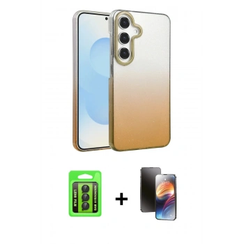 MARSİLYAN™- Galaxy A15 4G Kılıf Kıvılcım Minimal Özel Seri - Siyah 3D Antistatik Mat Seramik Nano Ekran Koruyucu + Raze Metal Kamera Lens - SH