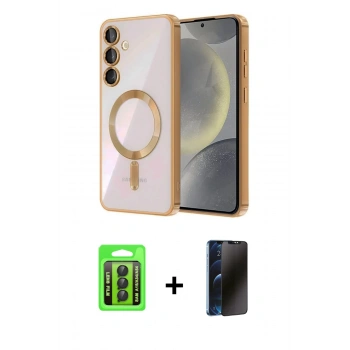 MARSİLYAN™- Galaxy A15 4G Kılıf Nova Işık Özel Seri - Siyah 3D Antistatik Hayalet Cam Ekran Koruyucu + Raze Metal Kamera Lens - SH
