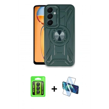 MARSİLYAN™- Galaxy A15 4G Kılıf Nova Yansıma Prime - Siyah 3D Antistatik Cam Ekran Koruyucu + Raze Metal Kamera Lens - SH