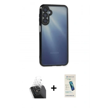 MARSİLYAN™- Galaxy A15 4G Kılıf Vadi Minimal - Şeffaf Pasifik Cam Ekran Koruyucu + Kamera Lens Koruma Cam - SF