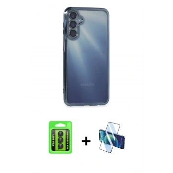 MARSİLYAN™- Galaxy A15 4G Kılıf Vadi Minimal - Siyah 3D Antistatik Seramik Nano Ekran Koruyucu + Raze Metal Kamera Lens - SH