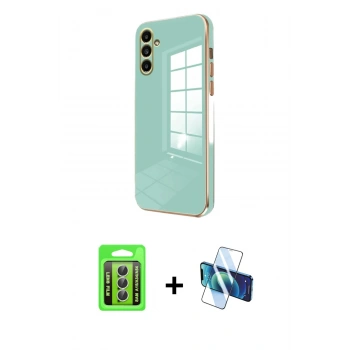 MARSİLYAN™- Galaxy A15 4G Kılıf Yankı Serisi - Siyah 3D Antistatik Seramik Nano Ekran Koruyucu + Raze Metal Kamera Lens - GS