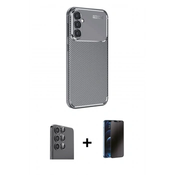 MARSİLYAN™- Galaxy A16 5G Kılıf Eksen Form Prime - Siyah 3D Antistatik Hayalet Cam Ekran Koruyucu + Raze Metal Kamera Lens - SH