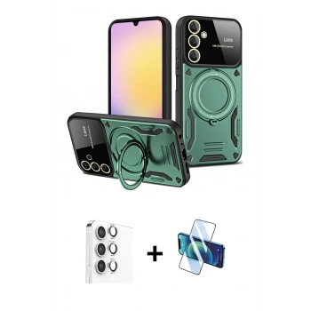MARSİLYAN™- Galaxy A16 5G Kılıf Kıvılcım Modern Serisi - Siyah 3D Antistatik Cam Ekran Koruyucu + Raze Metal Kamera Lens - GS