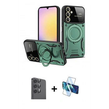 MARSİLYAN™- Galaxy A16 5G Kılıf Kıvılcım Modern Serisi - Siyah 3D Antistatik Cam Ekran Koruyucu + Raze Metal Kamera Lens - SH